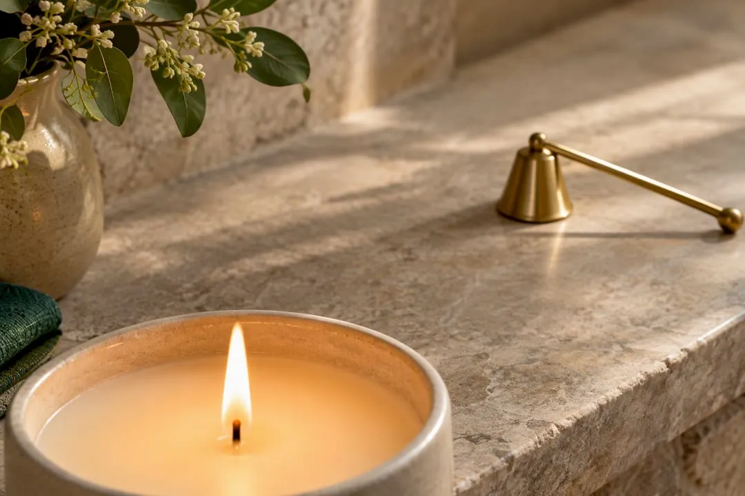 Candle burning with clear safe space