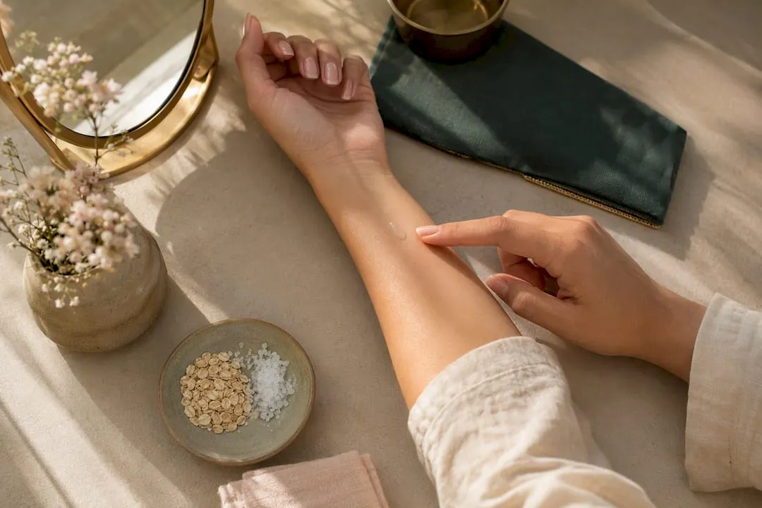 Hand applying a small patch test