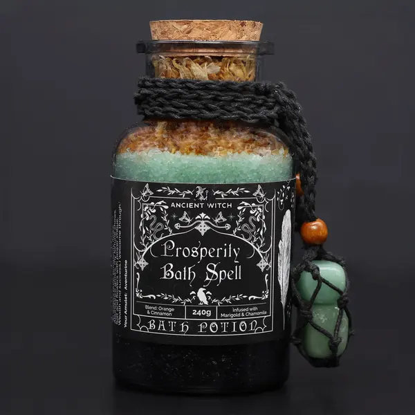 Ancient Witch Bath Spell Potion & Aventurine Crystal Amulet - Prosperity