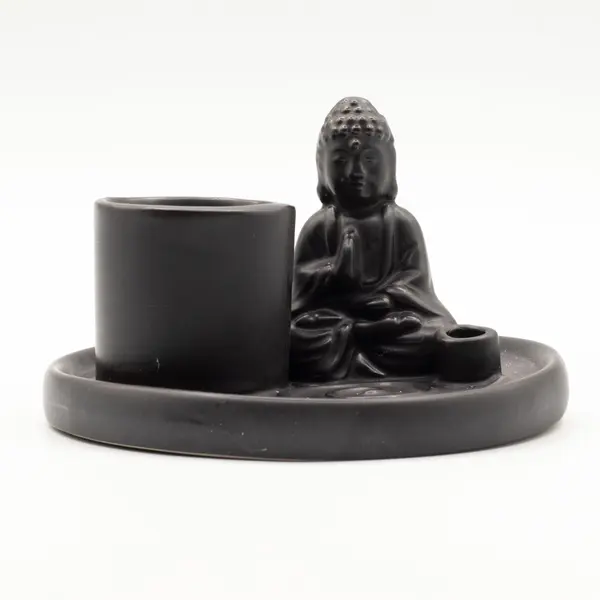 Multi Purpose Buddha Incense Plate - Ceramic Matt Black