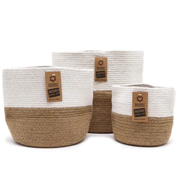 Set of 3 Cotton Rope Storage Baskets - White