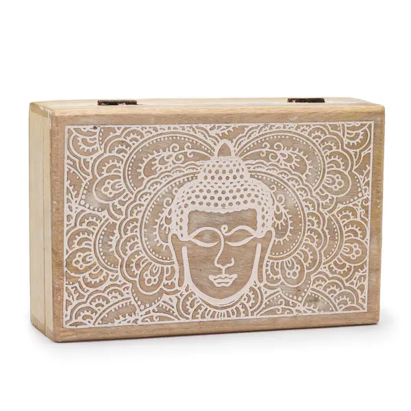 Big Rectangle Box 21.5x14x6.3cm - Buddha Face Whitewash