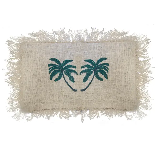 Linen Cushion Cover 30x50cm Palm Tree with Fringe