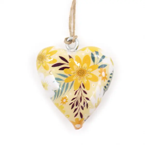 Lrg Decor Wood Heart - Yellow Floral