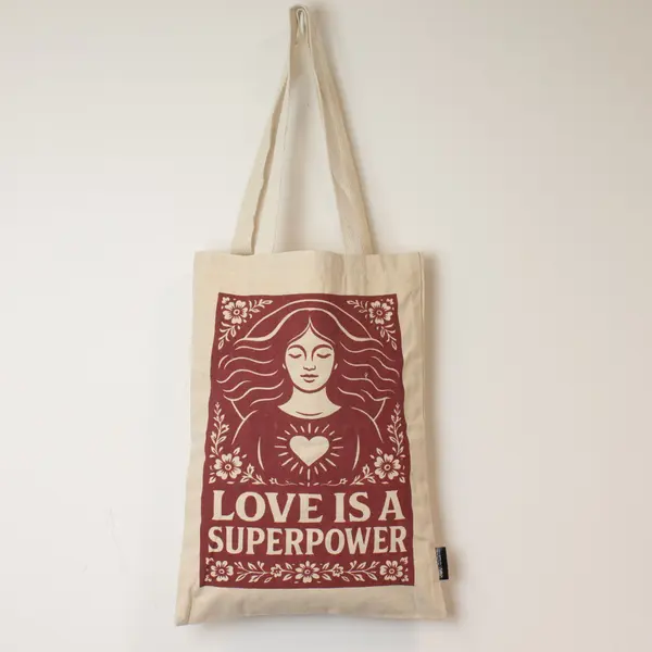 Nomad Sari Iconic Toni Tote Bag - Love is a Super Power - Natural 10oz