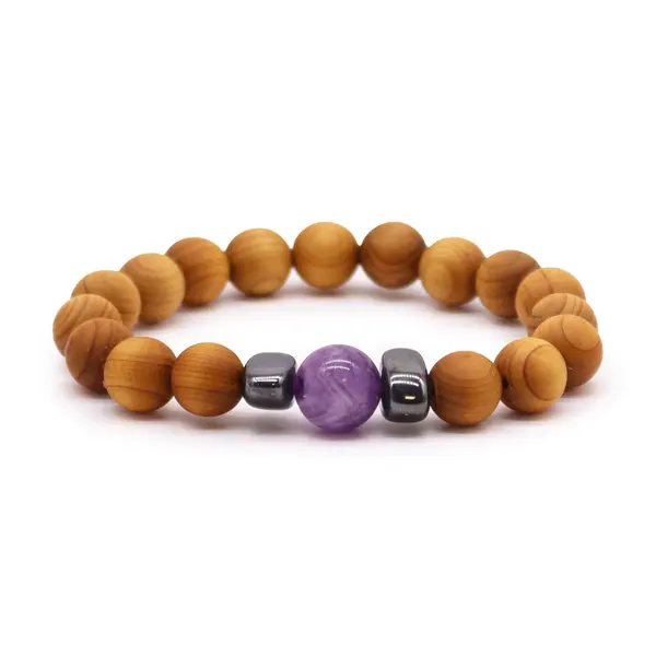 Cedarwood Third Eye Chakra Bangle with Amethyst