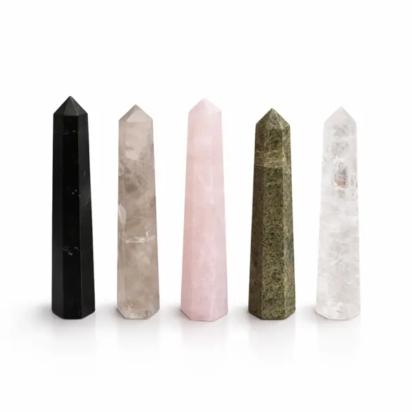 Gemstone Six Face Obelisk Point approx 11cm - Rose Quartz