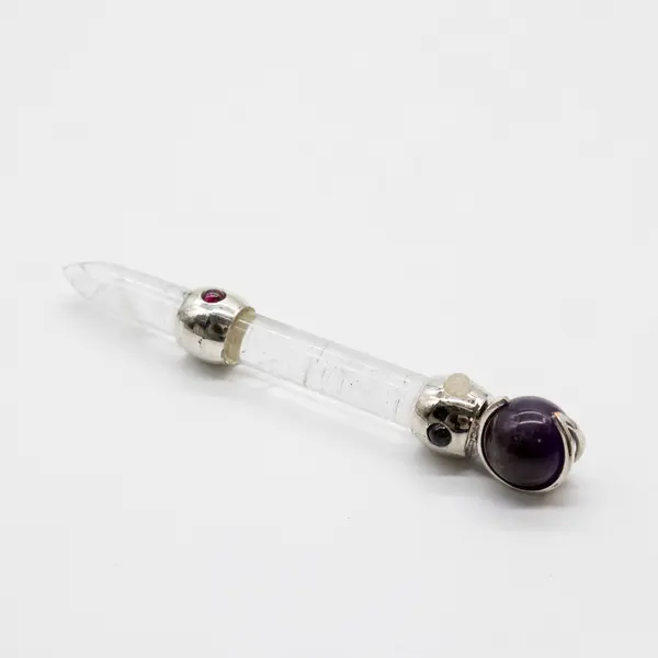 Celestial Prism Wand - Amethyst Moving Crystal Sphere Quartz Stem - 12cm