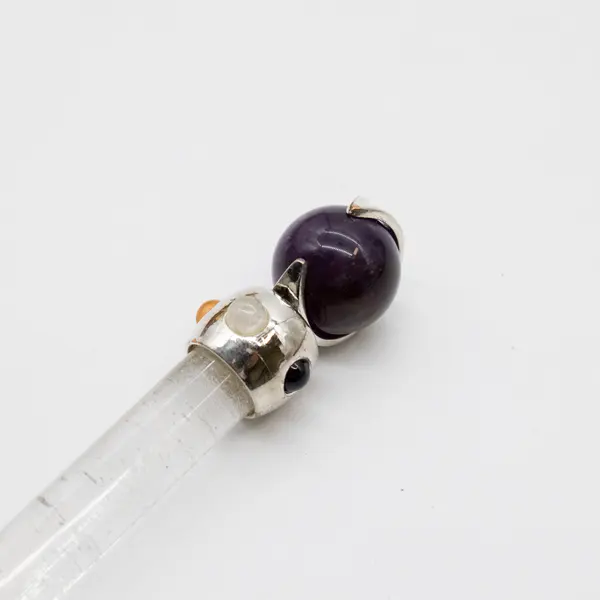 Celestial Prism Wand - Amethyst Moving Crystal Sphere Quartz Stem - 12cm