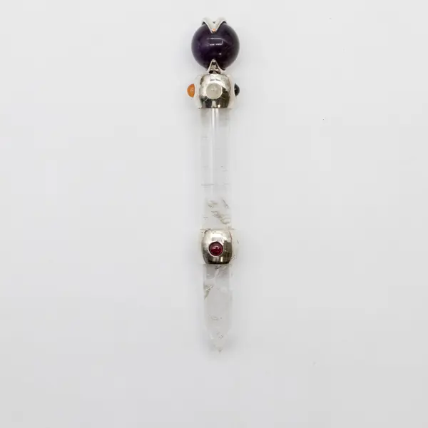 Celestial Prism Wand - Amethyst Moving Crystal Sphere Quartz Stem - 12cm
