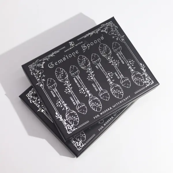 Set of 7 Dark Silver Gemstone Crystal Witch Spoons