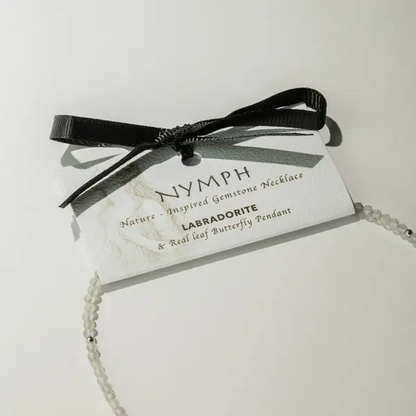 Nymph Labradorite Gemstone Necklace with Real Leaf Butterfly Pendant