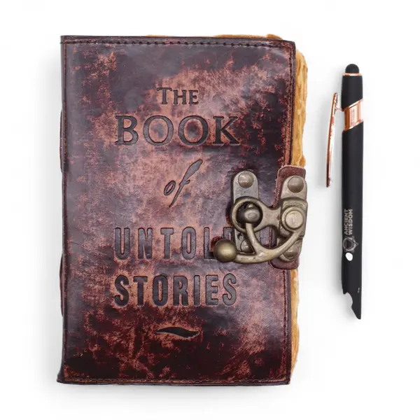 Fat Deckled Leather Notebook – The Book of Untold Stories – 15x10 cm