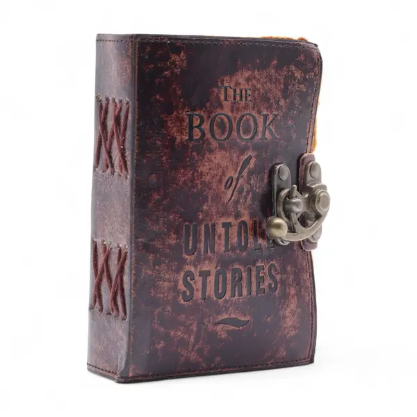 Fat Deckled Leather Notebook – The Book of Untold Stories – 15x10 cm