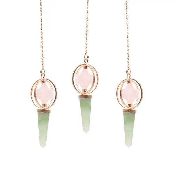 Heart Compass- Two Piece Spinning Merkaba Star in Copper Pendulum - Rose Quartz & Green Aventurine