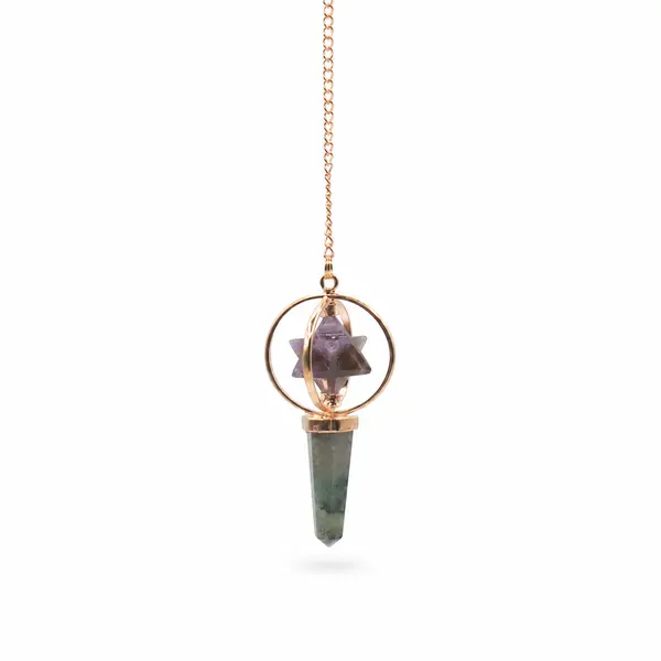Cosmic Navigator- Two Piece Spinning Merkaba Star in Copper Pendulum - Amethyst & Labradorite