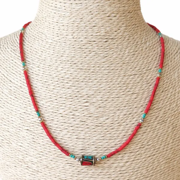 Nepalese Extra Fine Gem Necklace - Coral Tribal Bead