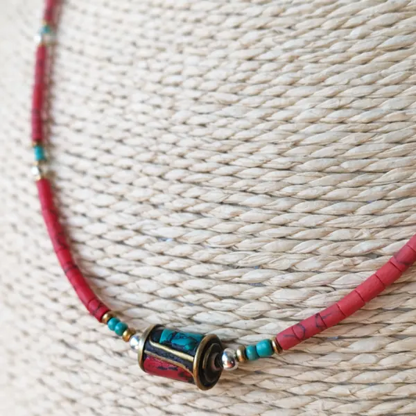 Nepalese Extra Fine Gem Necklace - Coral Tribal Bead