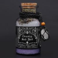 Ancient Witch Bath Spell Potion & Rock Crystal Amulet - Cleansing