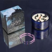 Zodiac Crystal Candle with Gemstone Bracelet - Aquarious