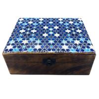 Large Glazed Keepsake Box - Blue Stars
