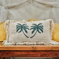 Linen Cushion Cover 30x50cm Palm Tree with Fringe