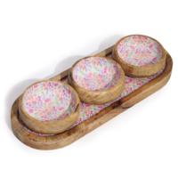 Mango wood tray with three bowls