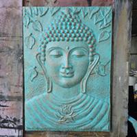 Large Buddha Iron Frame Turquoise Relief - 0.7x1m