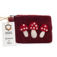 Natural Felt Zipper Pouch (asst) - Wild Mushrooms
