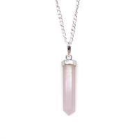 Rose quartz point pendant - silver plated
