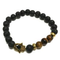 Lava Stone Bracelet - Hamsa Tiger-eye
