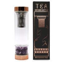 Crystal Glass Tea Infuser Bottle - Rose Gold - Amethyst