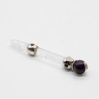 Celestial Prism Wand - Amethyst Moving Crystal Sphere Quartz Stem - 12cm