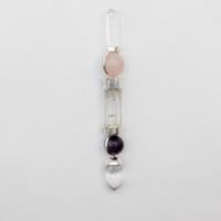 Axis of Grace Wand - Amethyst & Rose Quartz Spheres, Quartz Stem - 12cm