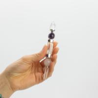 Axis of Grace Wand - Amethyst & Rose Quartz Spheres, Quartz Stem - 12cm