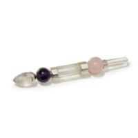 Axis of Grace Wand - Amethyst & Rose Quartz Spheres, Quartz Stem - 12cm