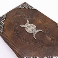 Heafty Brown Tan Book - Zinc Triple Moon Decor - 200 Deckle Edges Pages - 26x18cm
