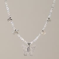 Nymph Labradorite Gemstone Necklace with Real Leaf Butterfly Pendant