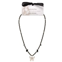 Nymph Black Obsidian Gemstone Necklace with Real Leaf Butterfly Pendant