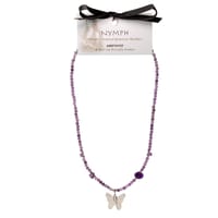 Nymph Amethyst Gemstone Necklace with Real Leaf Butterfly Pendant
