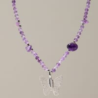 Nymph Amethyst Gemstone Necklace with Real Leaf Butterfly Pendant
