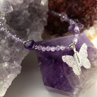 Amethyst necklace - real leaf butterfly