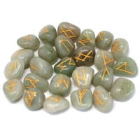 Green aventurine rune set in pouch
