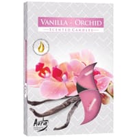 Six vanilla and orchid tealights