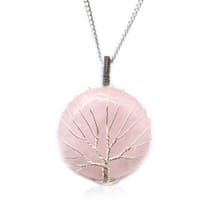 Rose quartz tree of life necklace