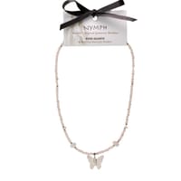 Nymph Rose Quartz Gemstone Necklace with Real Leaf Butterfly Pendant