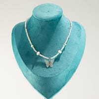 Nymph Rose Quartz Gemstone Necklace with Real Leaf Butterfly Pendant