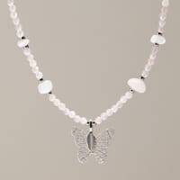 Rose quartz necklace - real leaf butterfly