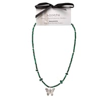 Nymph Malachite Gemstone Necklace with Real Leaf Butterfly Pendant